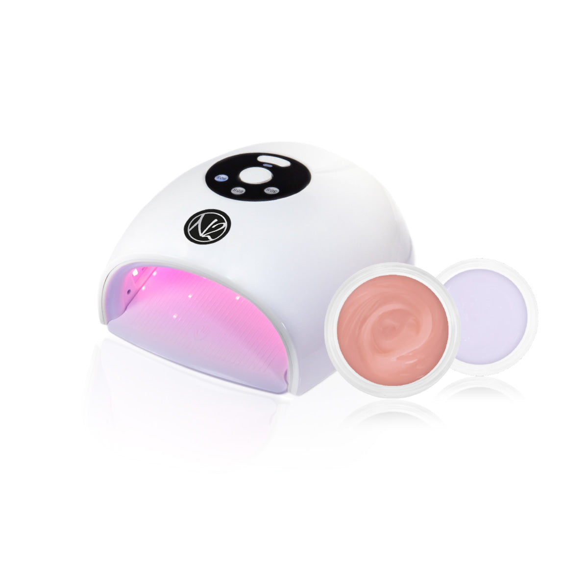 UV/LED Lampe zum Aushärten von Gelen im Set mit zwei Modellage-Gelen.