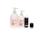 Drei verschiedene Handcreme Pumpspender mit Rosenhandcreme und  N2 Logo als Aufschrift. 