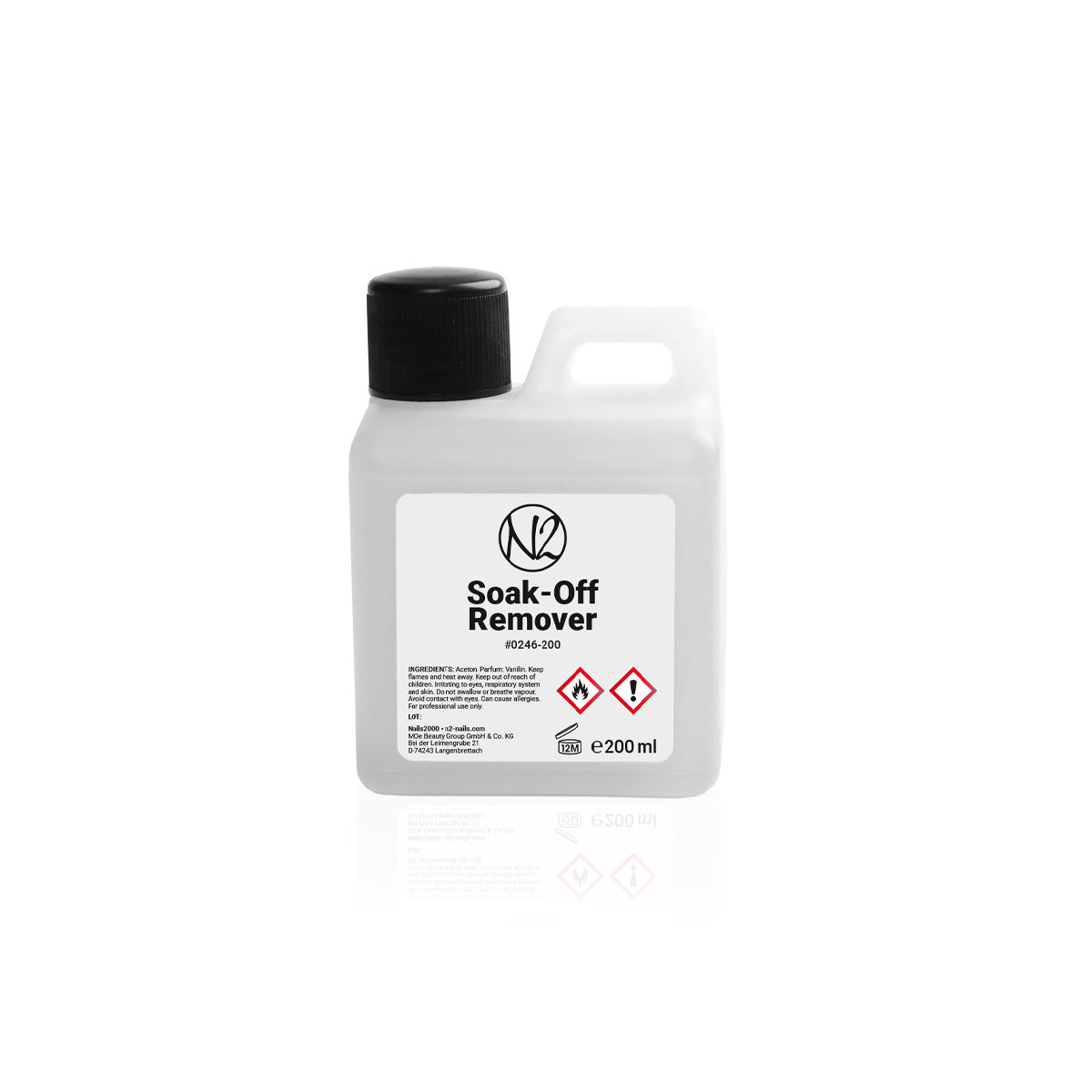 Ein kleiner 200ml Kanister Soak-Off Remover mit den Warnhinweisen auf dem Etikett. 
