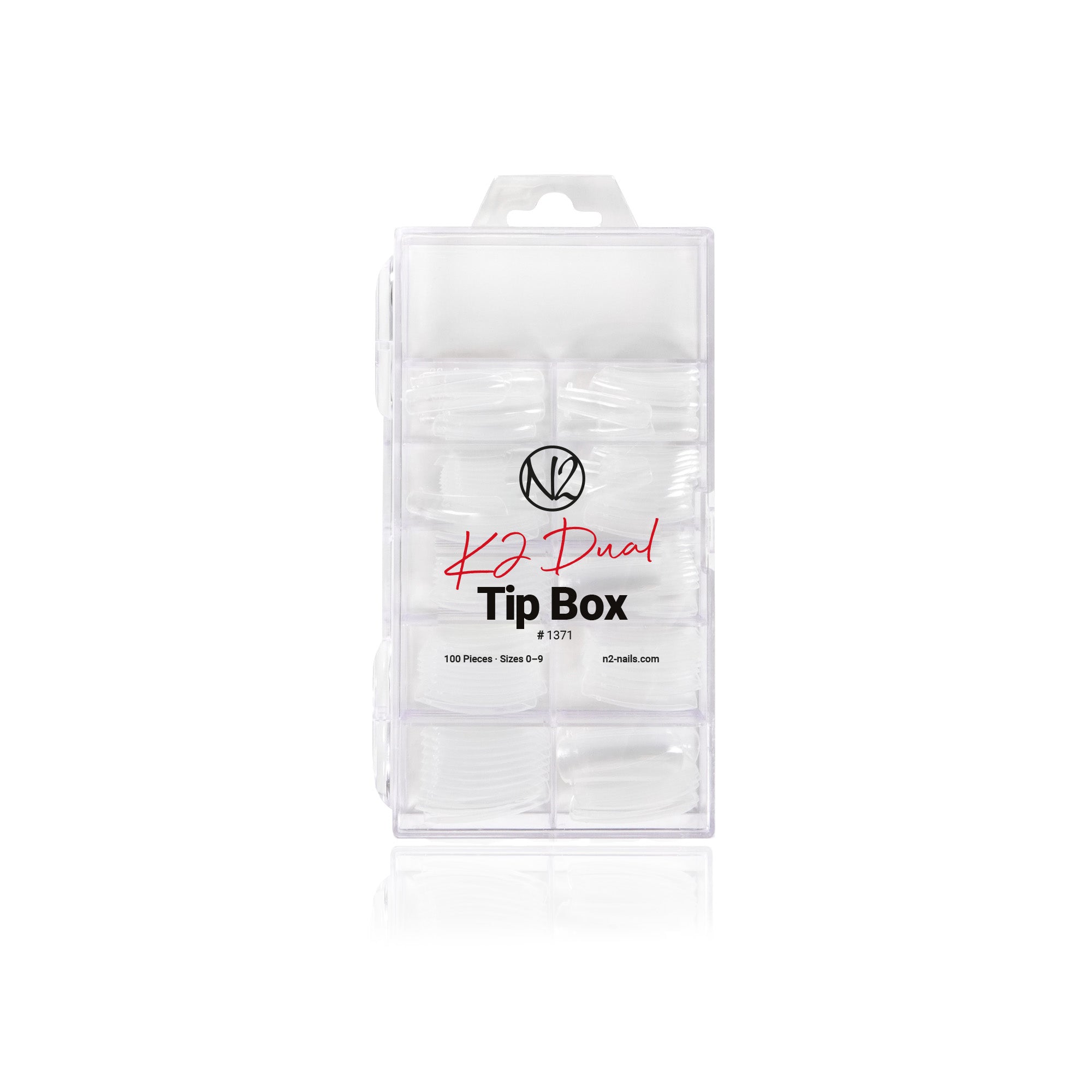 Tip Box gefüllt mti K2-Dual Tips in einer transparenten Box mit Unterteilern.