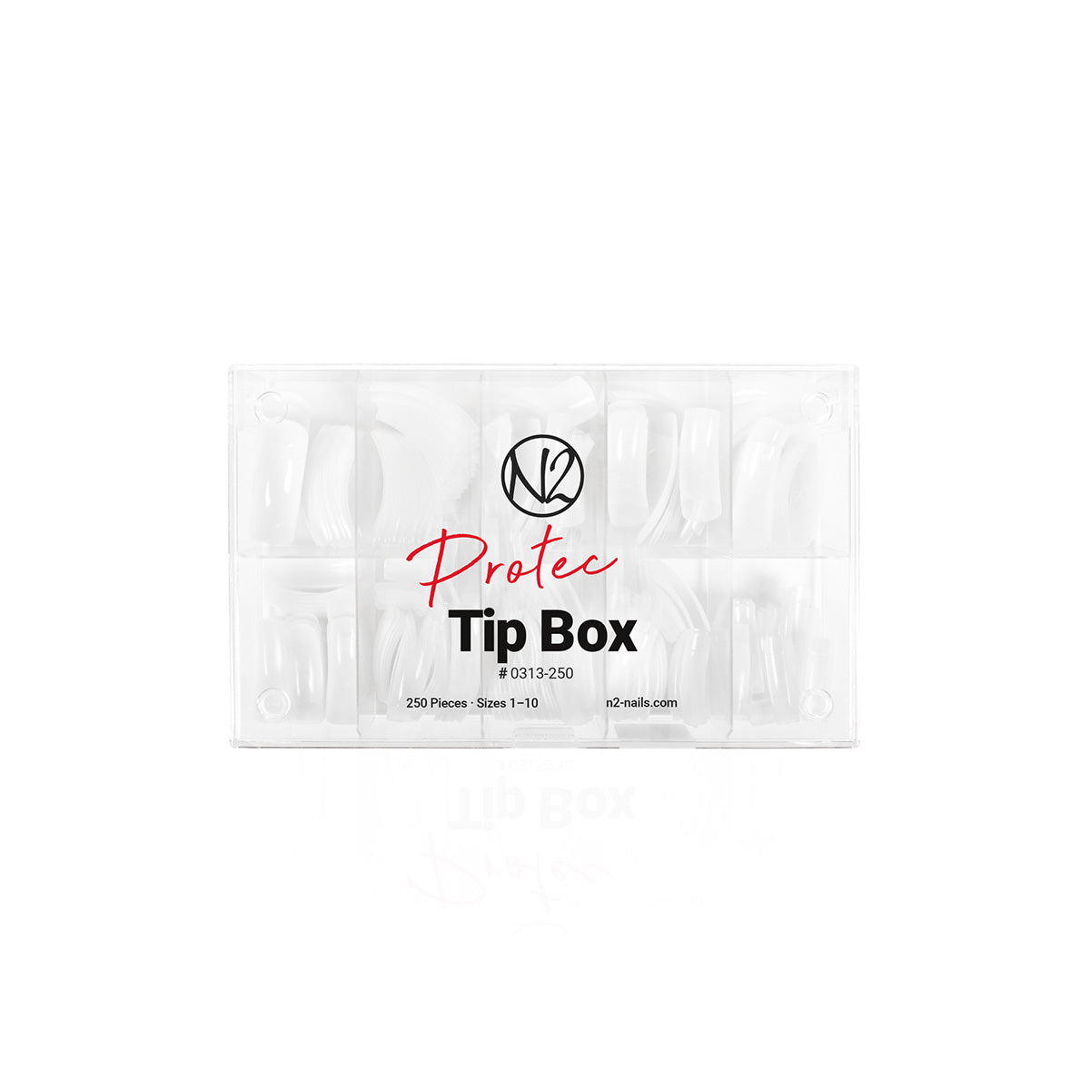 Tip Box gefüllt mti Protec Tips in einer transparenten Box mit Unterteilern.